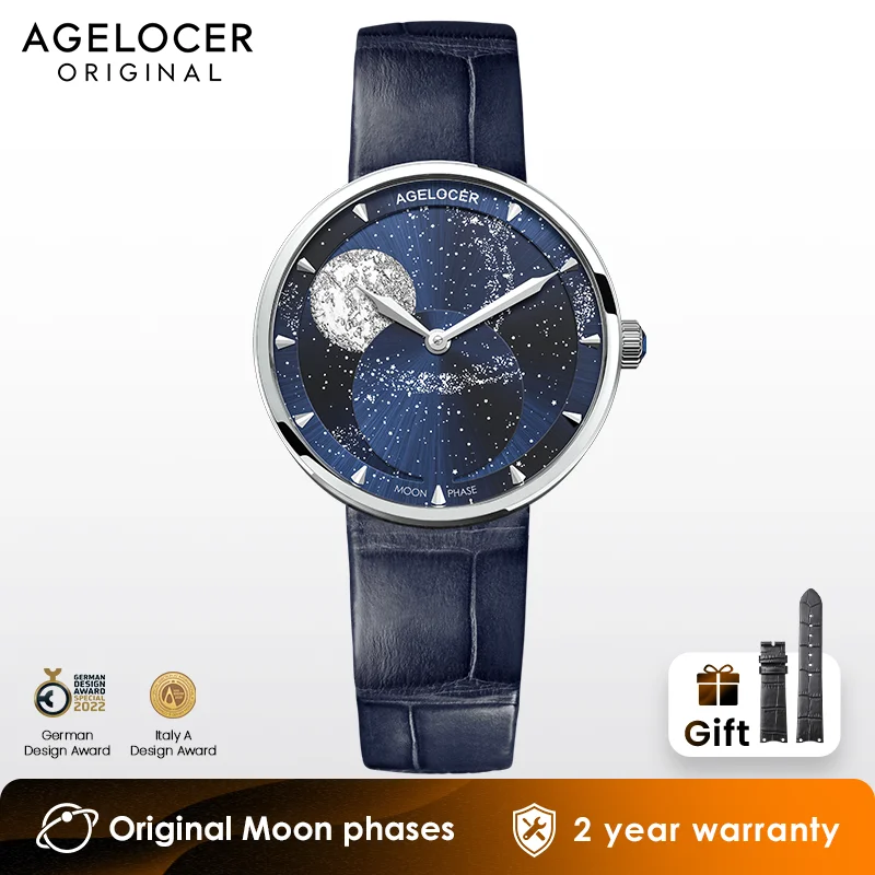 AGELOCER Original Astronomer Watch Women\'s Luxury Quartz Moon Phase Watch Birthday Gift for Women