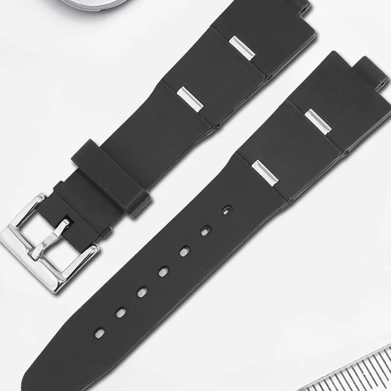 Rubber Silicone Watchband for Bvlgari Watch Strap with notch 22*8mm 24*8mm DP42C14SVDGMT chain Male and Female Black Bracelet