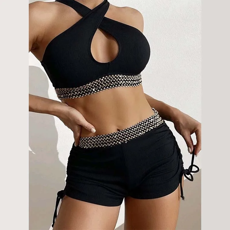 

Summer Two Piece Sexy Black Bikinis Swimsuit Women Set Swining Suits For Woman Beach Wear 2022