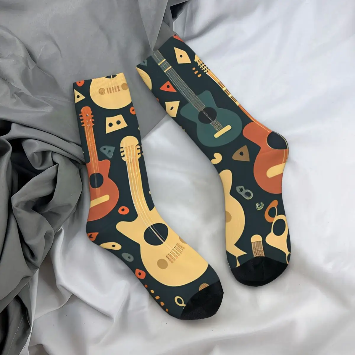 Vintage Metal Music Guitar Men's Socks Rock And Roll Music Unisex Novelty Seamless Printed Funny Crew Sock Gift