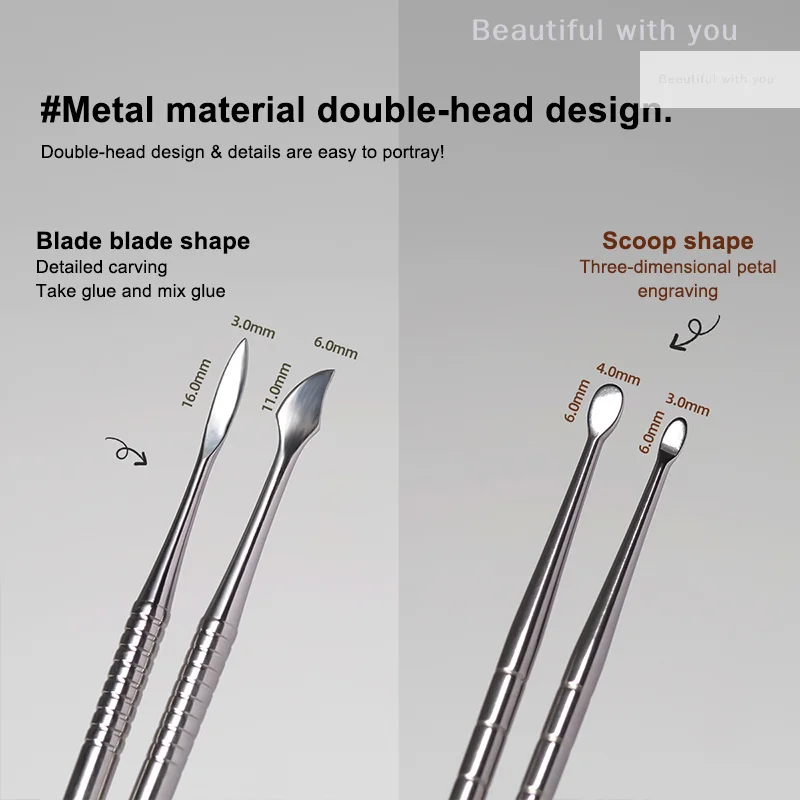 New3Pcs Dual-end-Skulptur Spachtel Stift Für Nail art UV Gel Polnischen Spitze Carving Blume Malerei Stift Nagel Design werkzeug Maniküre Werkzeug