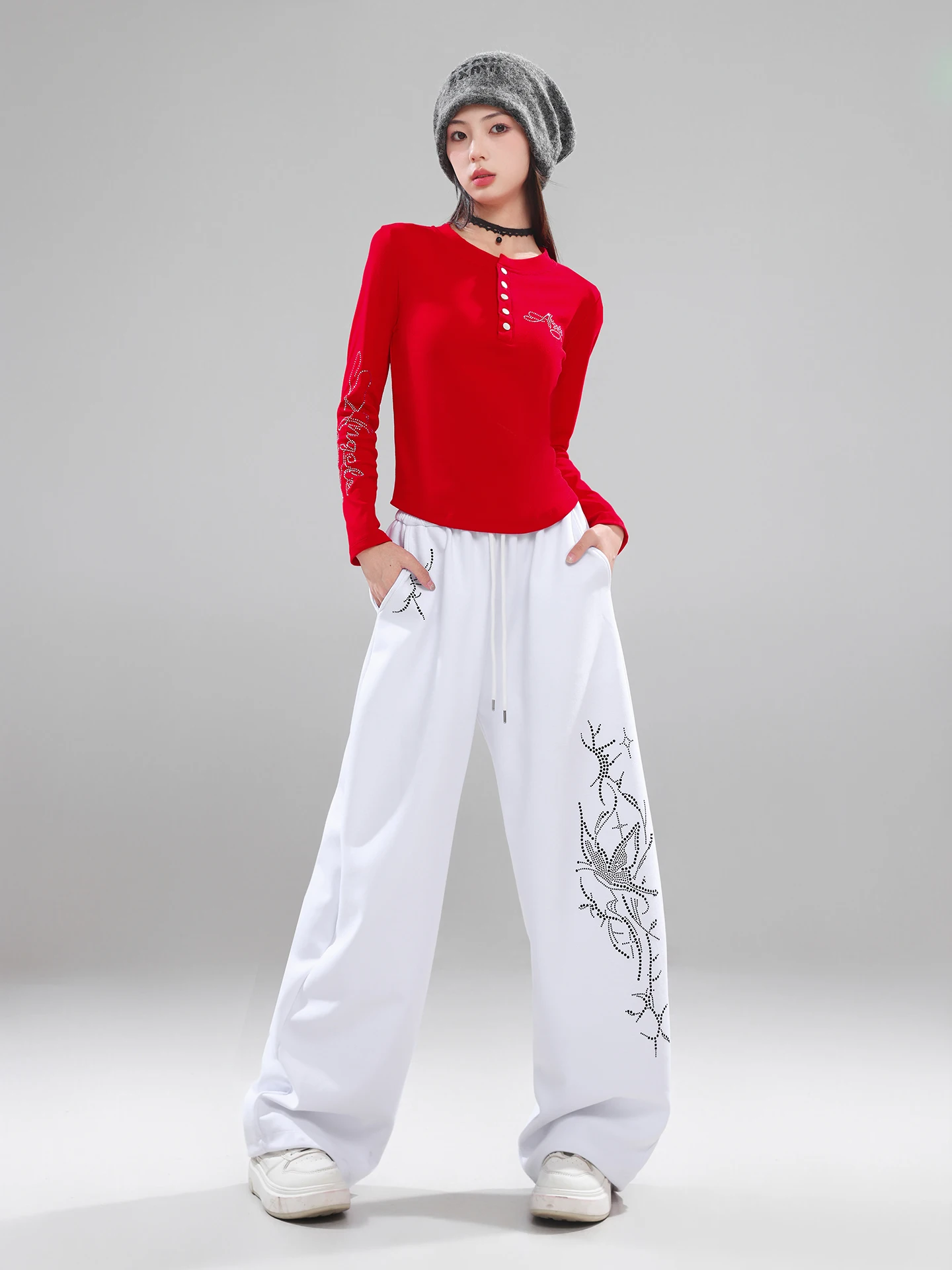 tenue-de-danse-de-rue-pour-femmes-vetements-de-scene-scintillants-a-manches-longues-pantalon-a-jambes-larges-ensemble-deux-pieces-en-coton-et-polyester