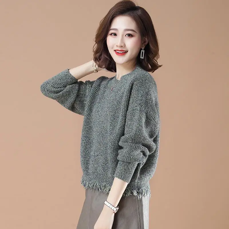 Temperament Fashion Autumn Winter New Sweaters Women O-Neck Solid Tassel Korean Long Sleeve Loose Short Pullovers Knitted Top