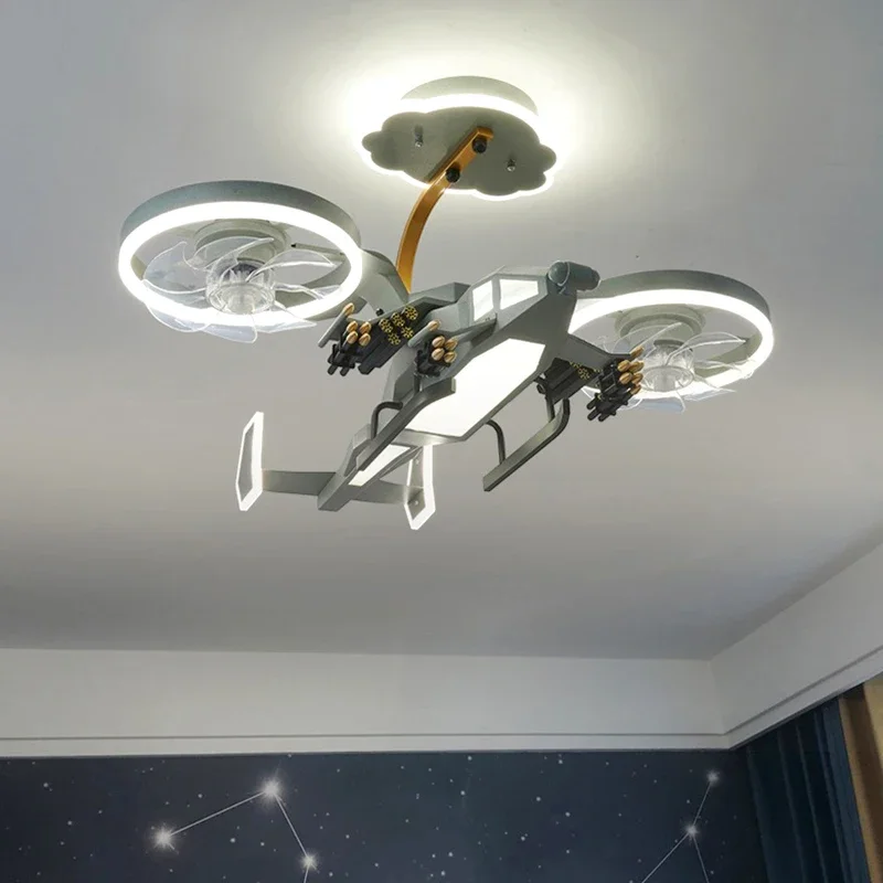 2025 Kids Plane Chandelier Ceiling Fan Without Blades Bedroom Fan Lamp Fans with Lights Decorative Led Lighting
