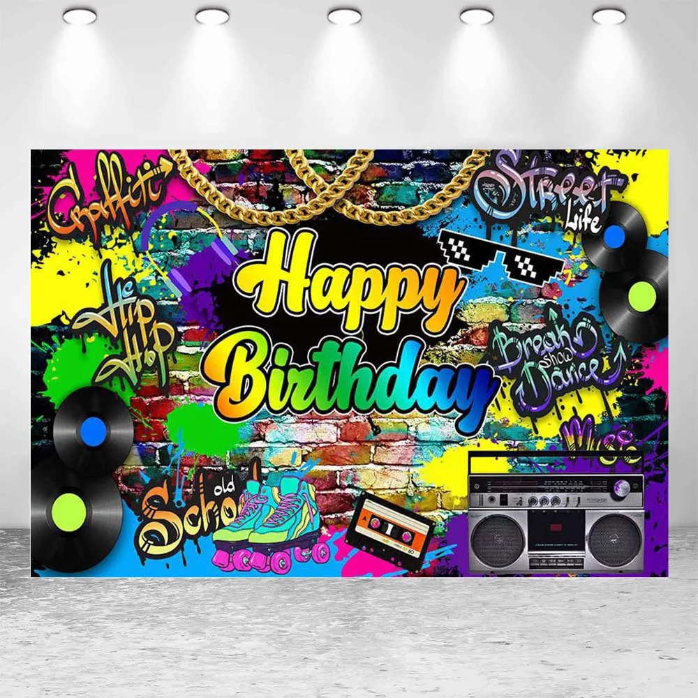 Mocsicka Graffiti pared cumpleaños telón de fondo Hip Hop música Street Life decoraciones de fiesta de cumpleaños para adolescentes fondos de los años 80 y 90