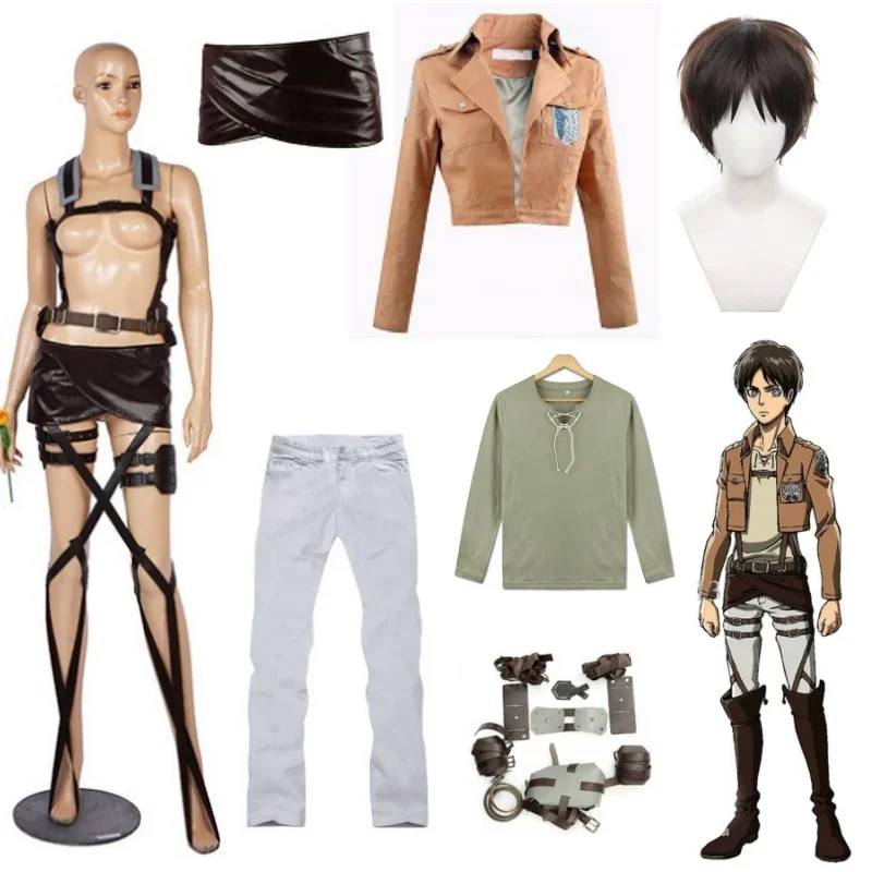 Anime Attack on Titan Levi Ackerman Mikasa Eren Jaeger Soldier Commander Cosplay Suit Belt Investigation Corps Freedom Wings