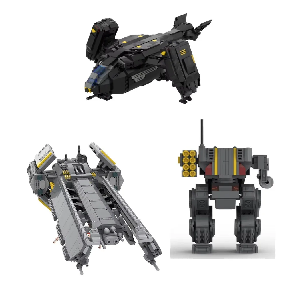 MOC Game Helldiverss Pelican-1 Extraction Shuttle Model Building Blocks Super Destroye EX-45 Patriot Exosuit Robot Bricks Toy