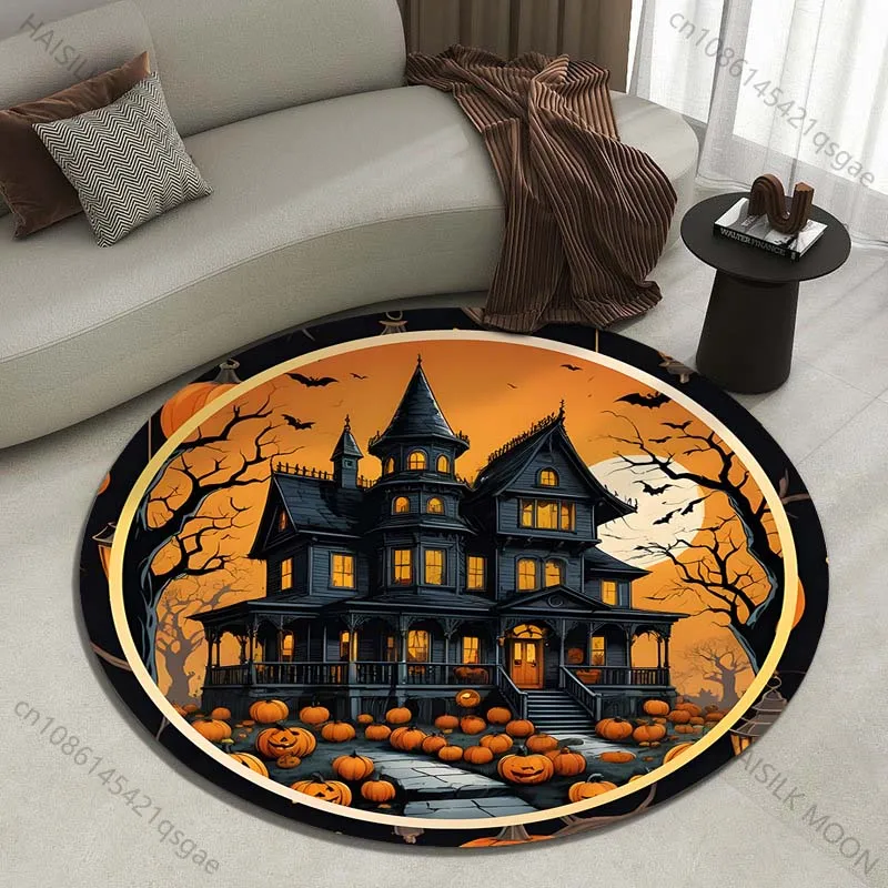 A spooky mansion with Halloween decor Printed round carpet living room sofa table large pet mat soft round carpet home decor