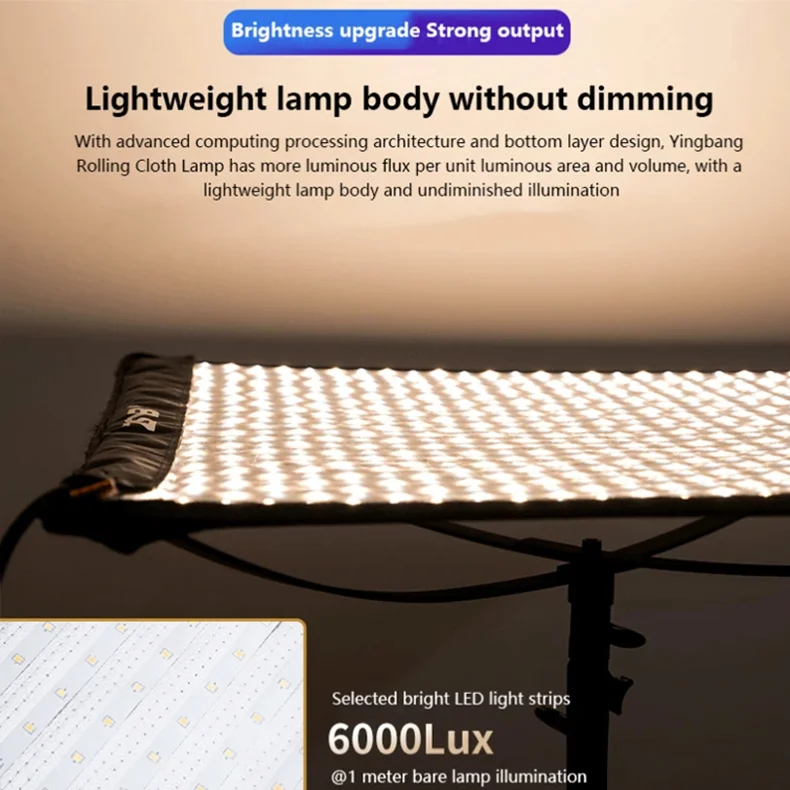 ZSYB JB-200Bi Portable Flexible Square Rollable Cloth LED Fill Light 2700K-6500K 200W Lamp Studio Video Light Panel APP Control