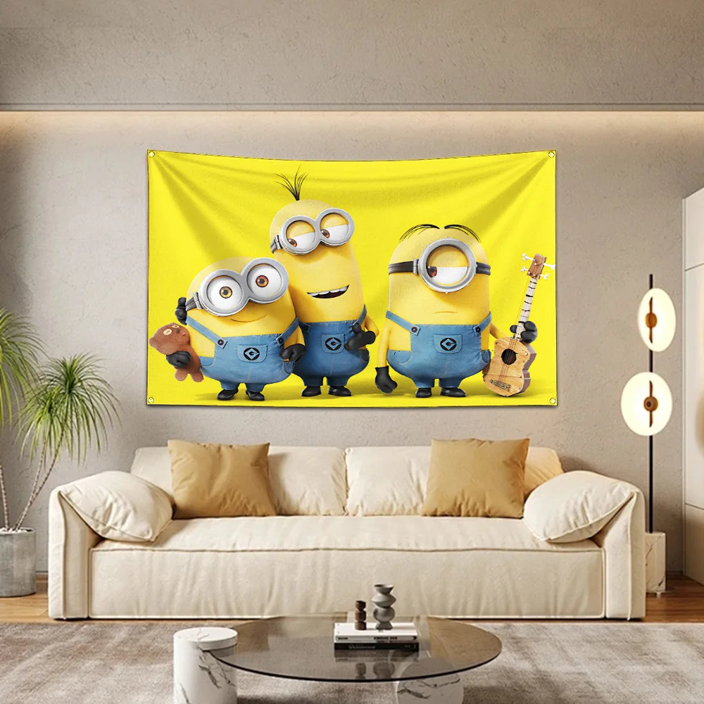 60x90cm Minions gialli Cute Big Eyes Kid Flag poliestere stampa digitale Banner per Garage Wall Art Out Door Decoration