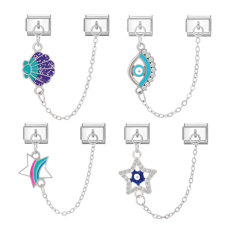

Fashion Devil Eyes Shell Star Butterfly Daisy Tassel Chain Italian Charm Links Fit 9MM Bracelet Stainless Steel Women DIY Making