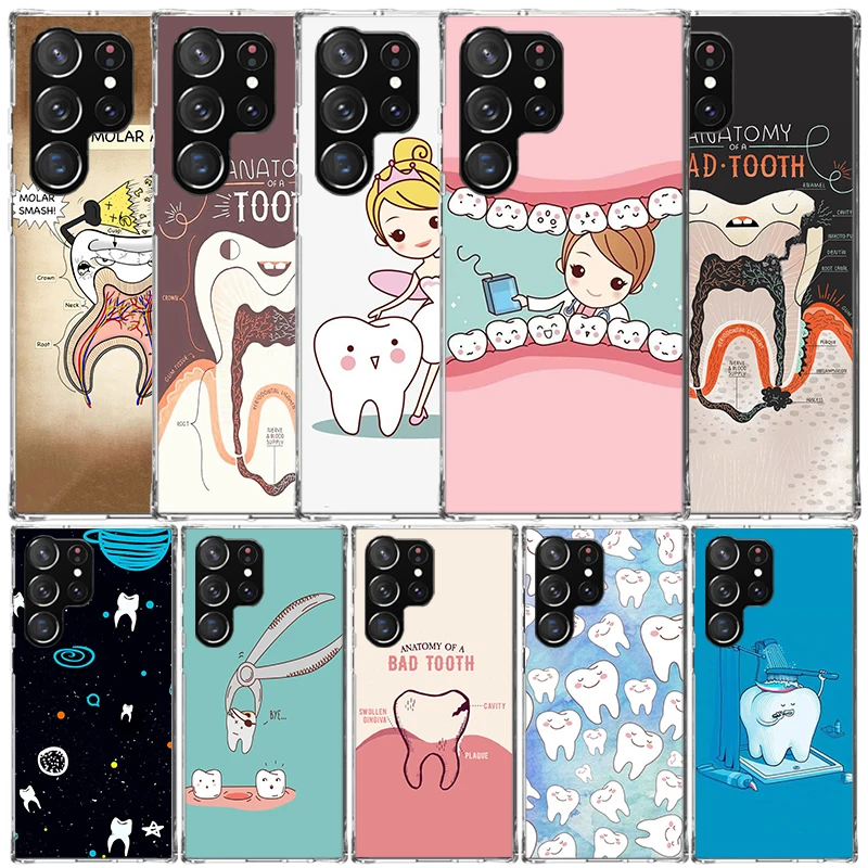 Wisdom Teeth Dentist Tooth Phone Case For Samsung Galaxy S22 S23 S24 Ultra S21 S20 FE S10 Plus S10E S9 S8 + S7 Edge Soft TPU Bac