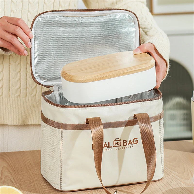 Square Insulated Lunch Bag For Women Kids Cooler Thermal Bag Portable Bento Box Ice Pack Tote Work Food Pouch Picnic Container