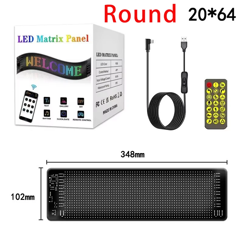 

LED Matrix Pixel Panel Light 5V USB Bluetooth Smart App Control Scrolling Advertising Car Sign Animation with Custom Function