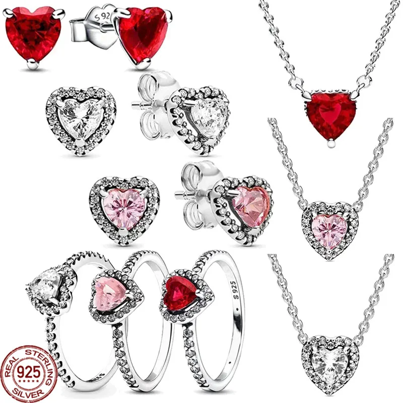 

Classic 925 Sterling Silver Shining Heart Series Exquisite Ring Necklace Earrings Charm Light Luxury Women's Jewelry Set Gift