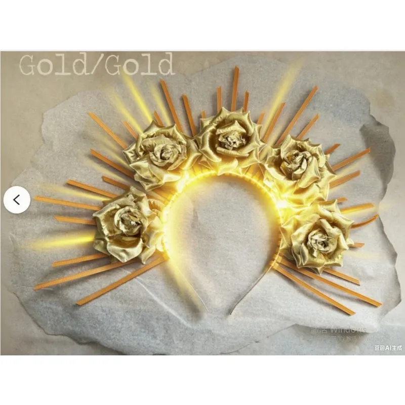 

LED Halo Crown with Roses - Light-Up Sunburst Headpiece - Halloween Cosplay & Wedding Photo Prop (Durable)