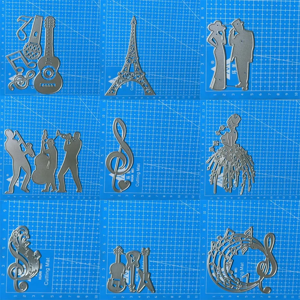 Band Gitarre Note Eisen Turm Mädchen tanzen Partner Metall Stanzformen Scrapbooking Form schneidet Kartenherstellung Handwerk Prägeschablone