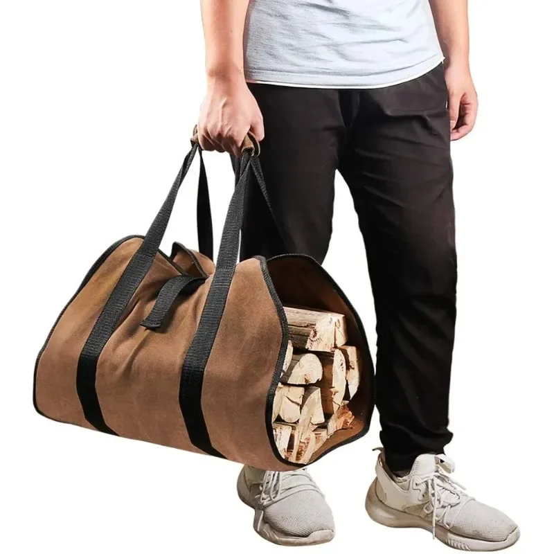 

Firewood Canvas Log Carrier Tote Bag Waxed Fireplace Large Wood Carrying Bag with Handles Security Strap Camping Outdoor Indoor