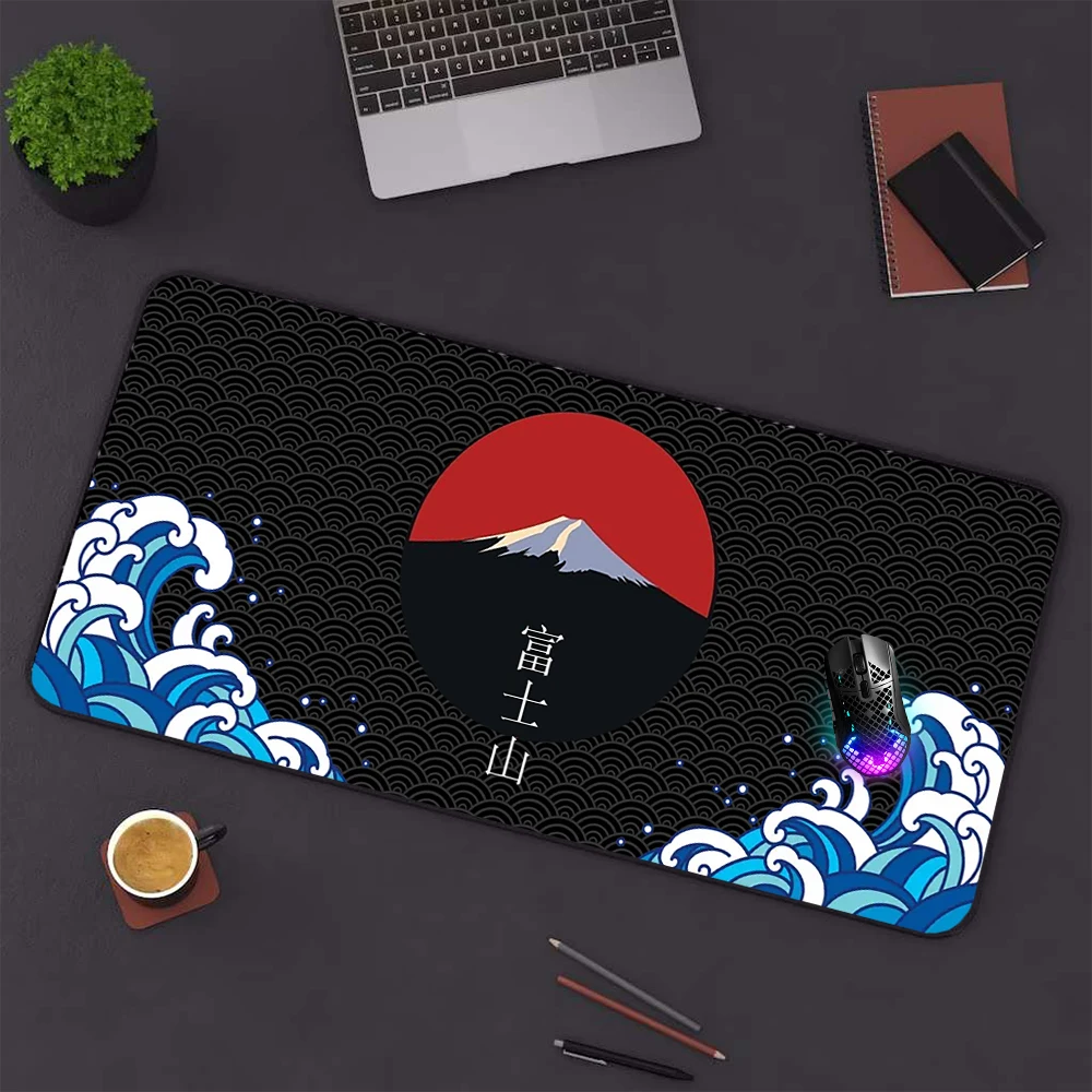 PC Gamer Mousepad Mount Fuji Black Mouse Pad Great Wave Japanese Style Extra Large Desk Mat 1200*600 900*400 Table Rug Speed