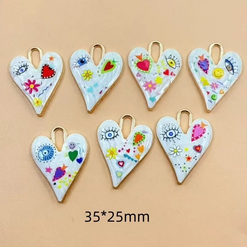 7Pcs Kawaii Drip Oil Mixed Pattern Pendants Eyes Flowers Radish Sun Peach Heart Charms DIY Handmade Jewelry Accessories