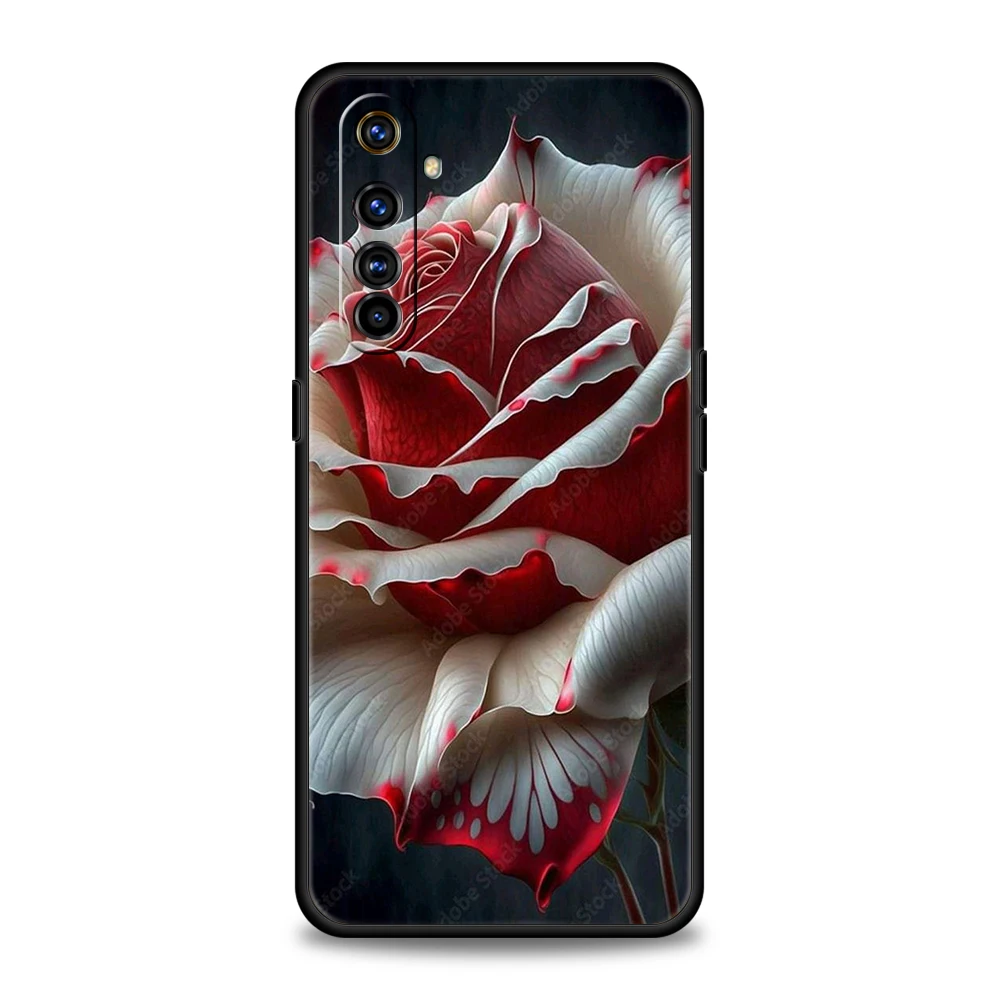 Cartoon Rose Phone Case for Realme 8 9 Pro Plus 8i 9i 6 7 GT2 C21 C25 C3 C11 11 Pro 5G Plus Shockproof Silicone Shell Capas Bags