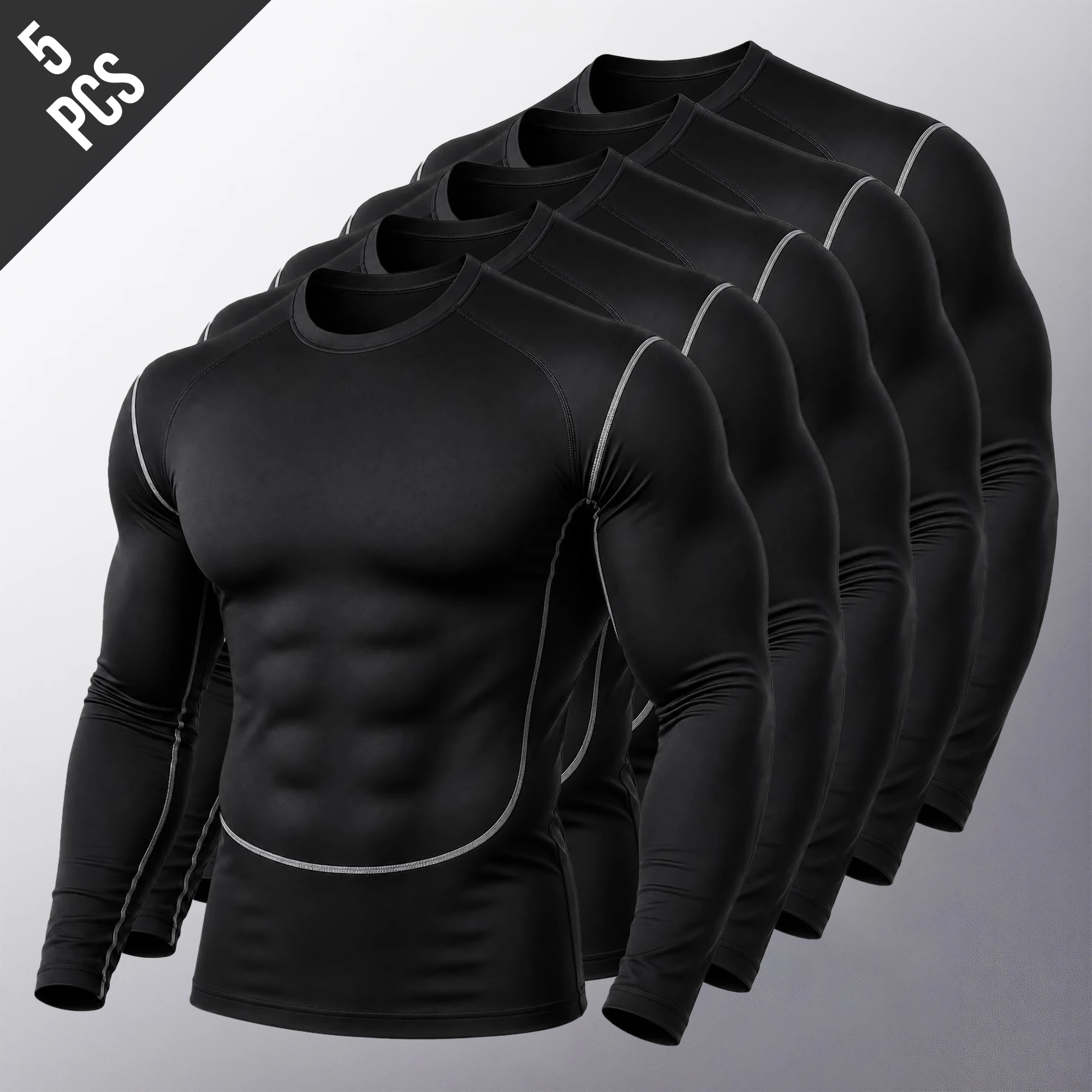 Men's Long Sleeve Compression Shirt Quick Dry Stretch Athletic Baselayer with Contrast Stitching for Running Training Sports