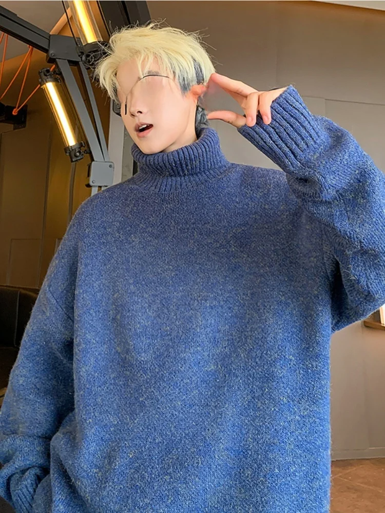 

Loose Fit Men's High Ne Knitwear Long Sve Overhead Sle American Retro Lazy Faion Autumn Winter Casual Soft Comfortable