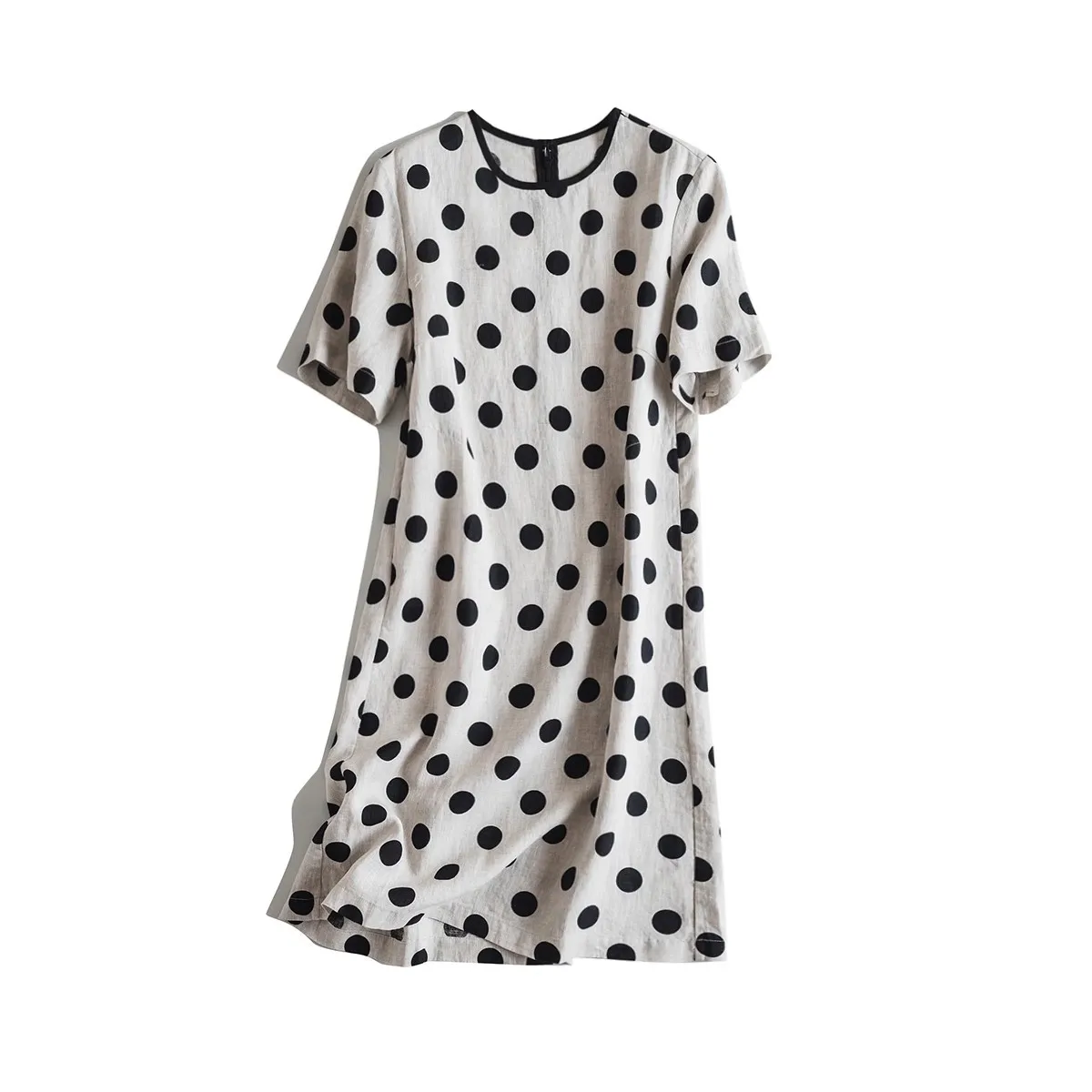

Dave&di Polka Dot Dress Artistic Retro Simple Round Neck Short Sleeved Loose Skirt Woman Clothes Dress Elegant Party Dresses