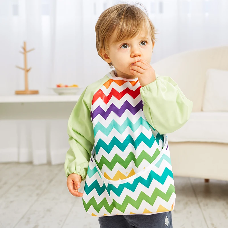 

Baby Soft Waterproof Bib Kid Long Sleeves Adjustable Feeding Cloth Little Boy Girl Painting Smock Child Meal Eating Apron