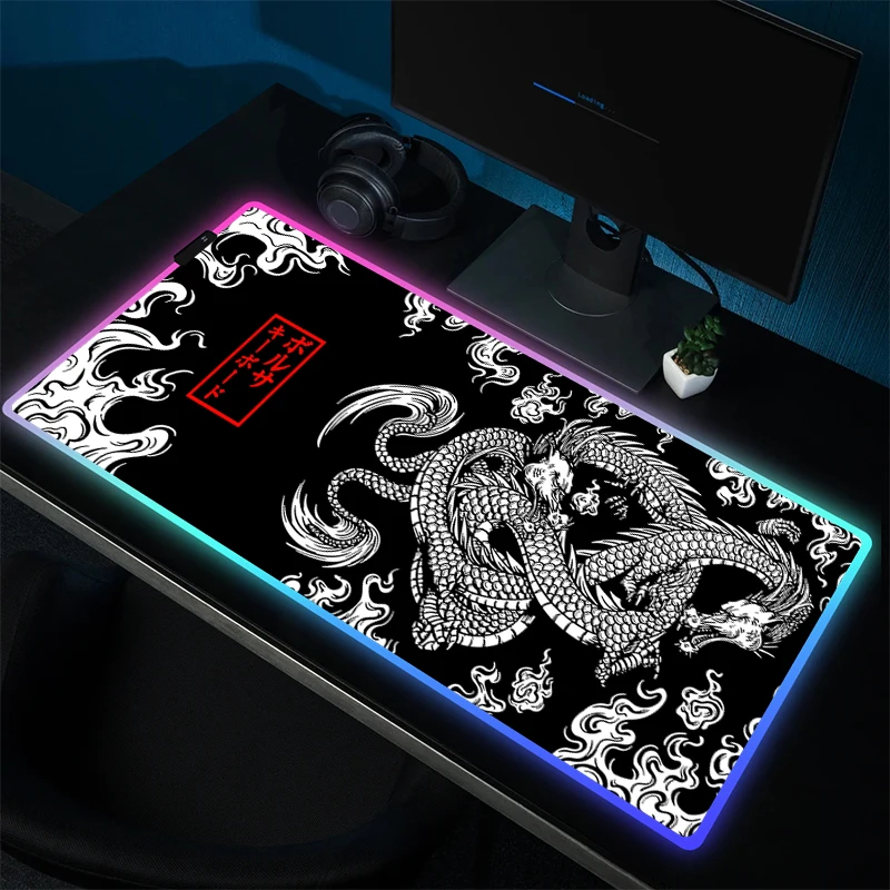 Grote Gaming Muismat Rgb Gamer Rubberen Muismat Draak Vergrendeling Rand Toetsenbord Mat Led Game Antislip Muis Mat Rubber Accessoires