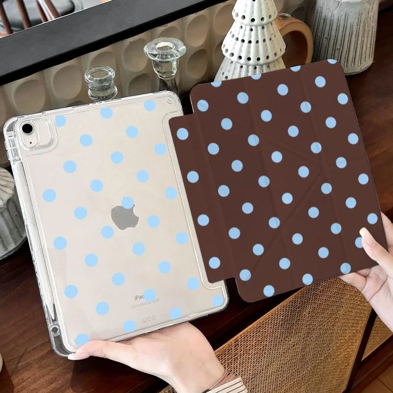 Simple Brown Blue Polka Dot Tablet Case For iPad Pro 11 12.9 13 A16 M2 M4 M3 M5 Shell 5/6/7/8/9/10/11th Mini Air 3 4 5 6 7 Cover