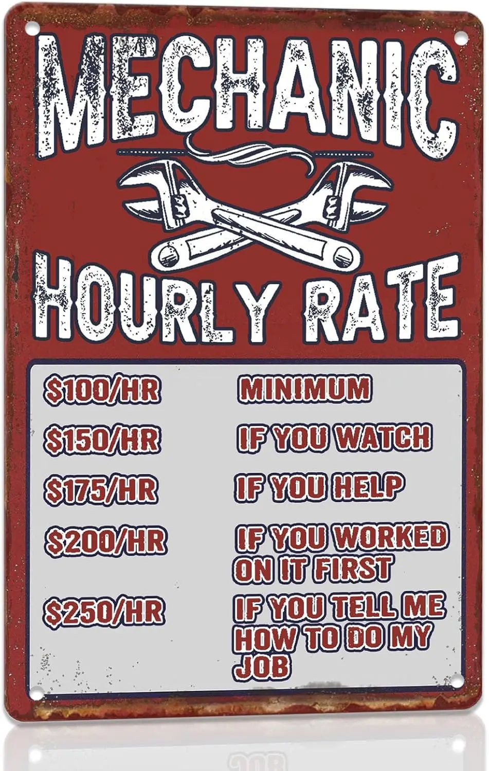 Funny Garage Metal Signs Vintage Mechanic Shop Tin Sign Car Gifts For Men Wall Decor Hourly Rate -