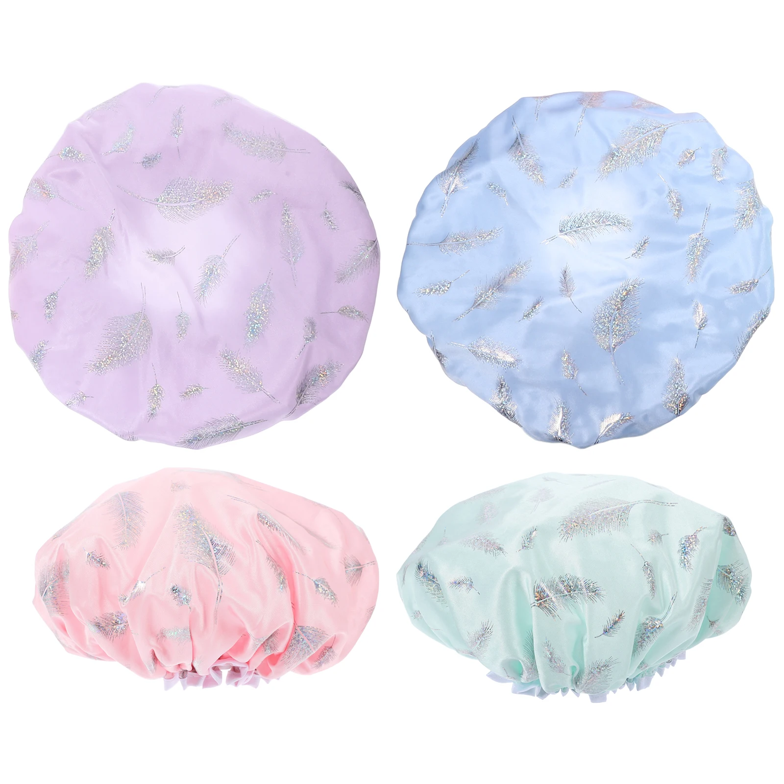 

4Pcs Waterproof Shower Caps Double Layer Elastic Reusable Hair Caps for Women Bathing Swimming Hair Protection