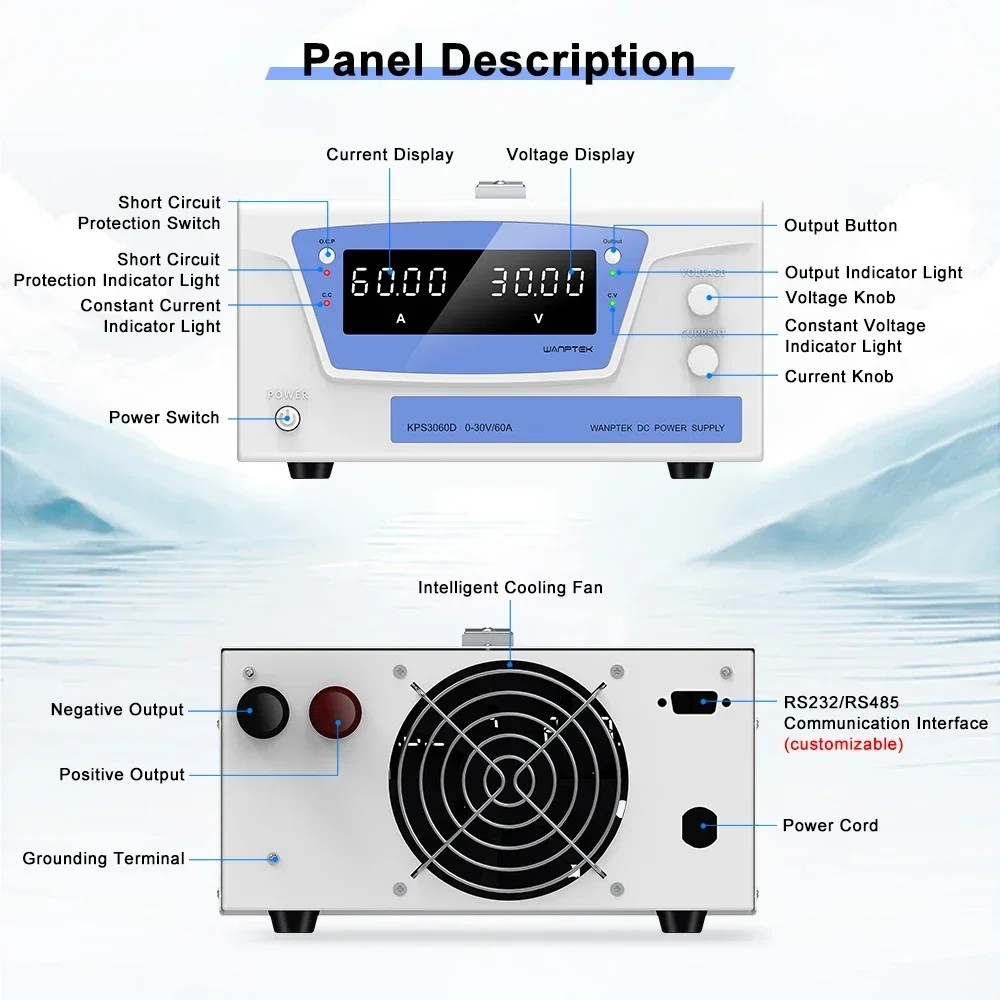 WANPTEK KPS3005D 300V/5A 1500W Programmable DC Power Supply, Regulated by Coded Switch, With OCP Short Circuit protection