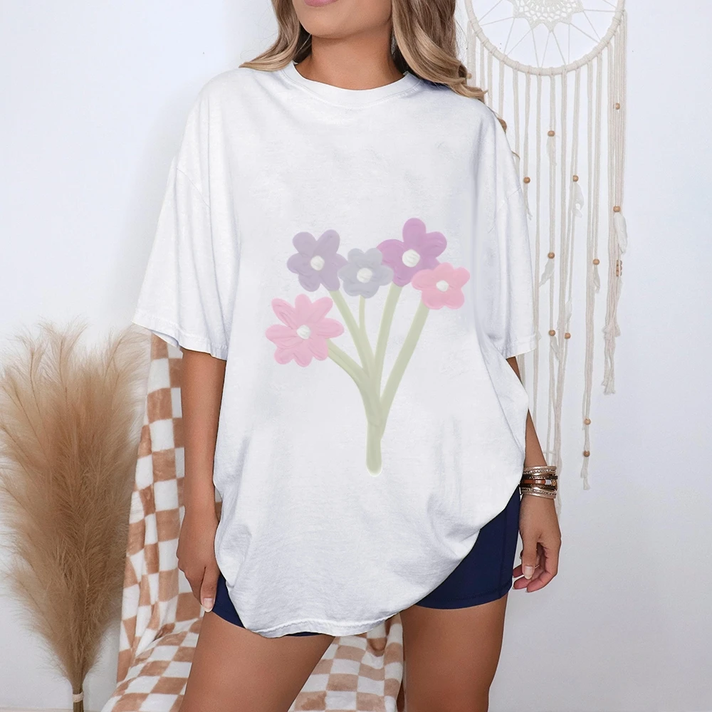 

New Floral Bouquet Y2k Oversized T-Shirt Women's - High Quality Cotton Summer Top Blooming Loose Fit Y2k Style Women's Clothing