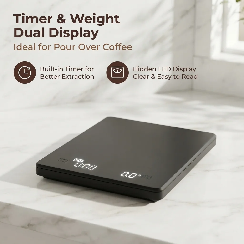 3kg/0.1g Digital Coffee Scale, LED Hidden Display Touch Control High Precision Kitchen Scale for Hand Brew Espresso Baking