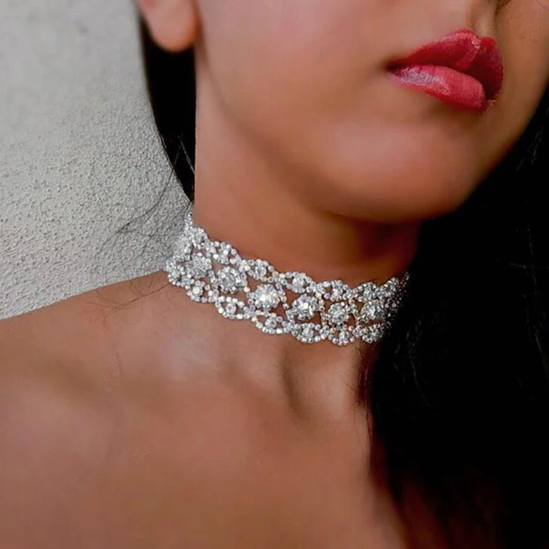 Rhinestone Crystal Statement Necklace Luxury Collar Choker Chunky Necklaces Boho Gothic Jewelry