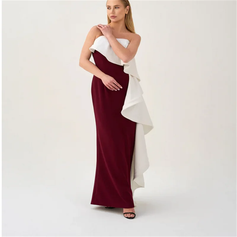 

Женское длинное вечернее платье бордового цвета и цвета слоновой кости, 2025, красивые платья для выпускного вечера, элегантное женское вечернее платье без бретелек по индивидуальному заказу