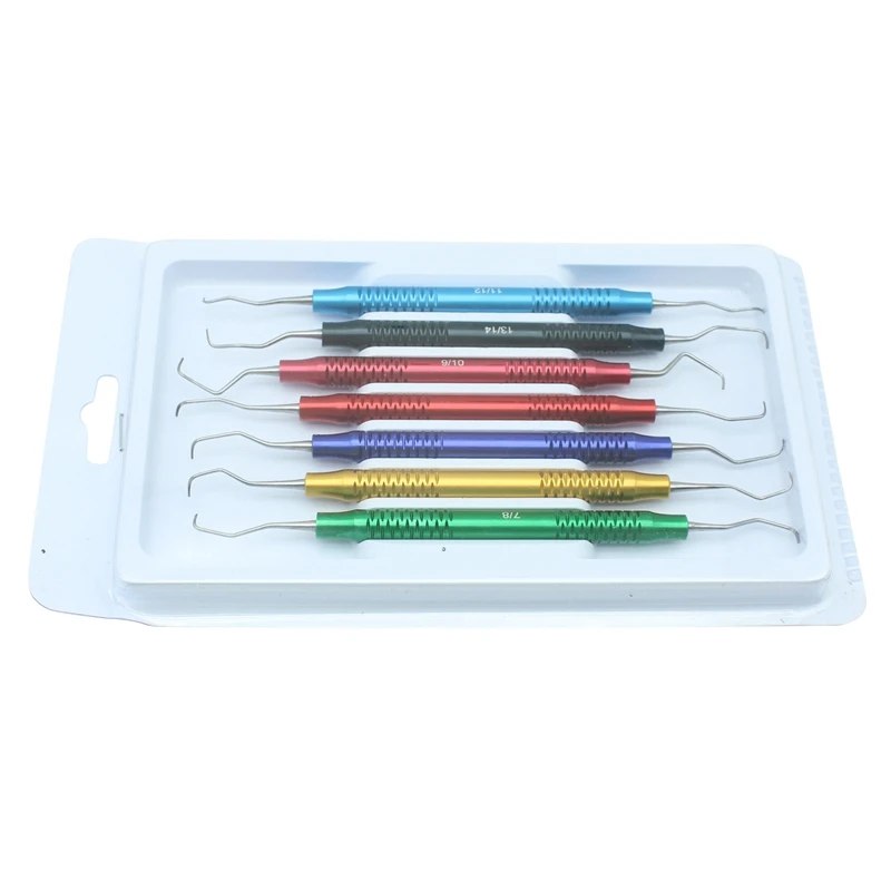 7Pcs/set Dental Tooth Cleaning Scaler Dental Curette Periodontal Bone Curettes Perio Dental Instrument Hand Use Tools