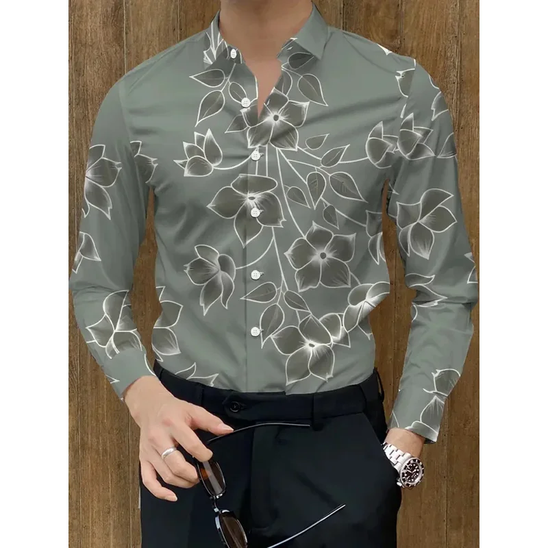 Men's Splice Geometry Beach Shirt Black White Hawaiian Casual Shirt Men's Vintage Shirt Long Sleeve Top