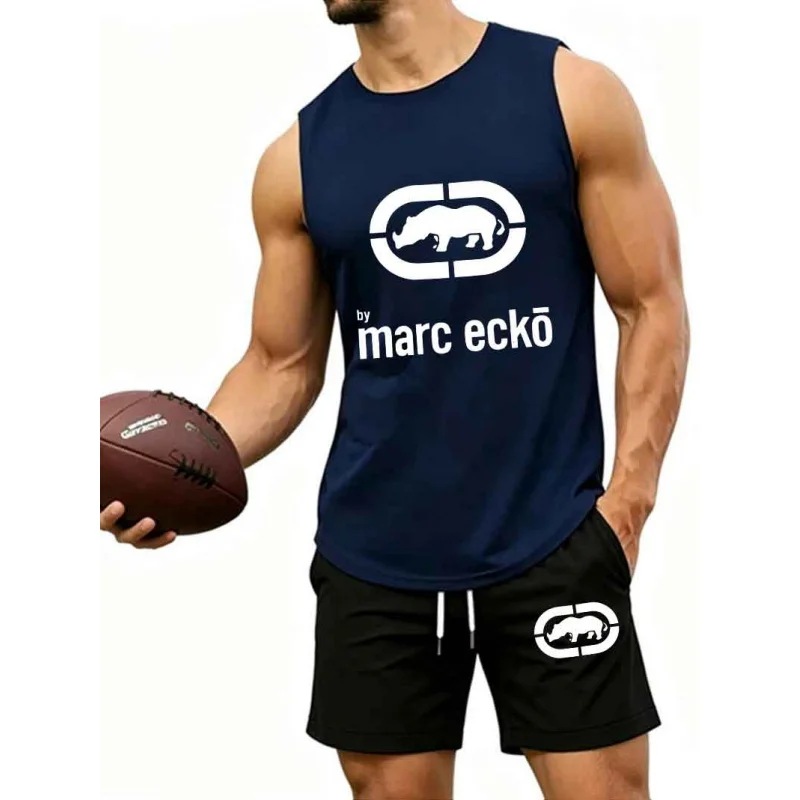 

Men's Rhino Print Tank Top & Shorts Set, Casual 2-Piece Tracksuit, Streetwear, EU Size Available, Summer