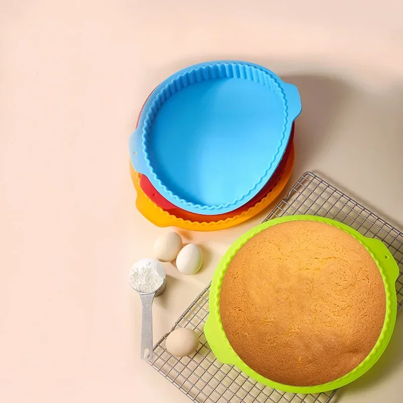 10 Inch Pizza Round Wave Edge Silicone Baking Pans Handmade Cookie Bread Loaf Pizza Pie Toast Tray Thin Cake Mold Kitchen Tools