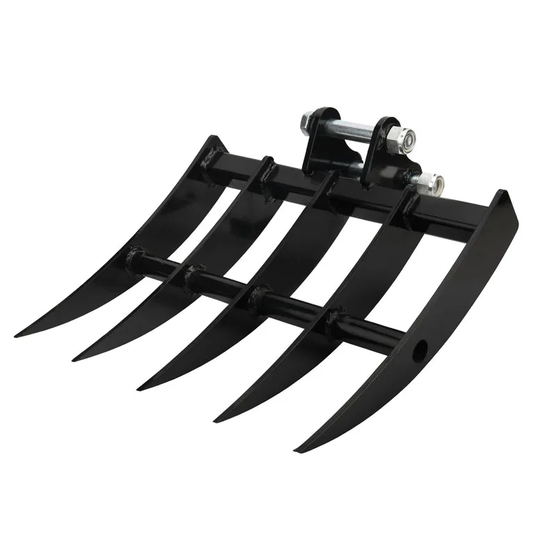 Mini Excavator Rake Attachment Small Digger Steel Loosening Rake For Lawn Agriculture Fallen Leaves Cleaning