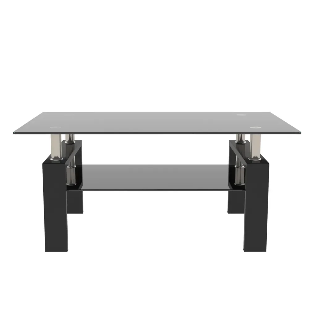 Mesa de centro rectangular de vidrio templado/madera, patas de tubo de Metal, 2 capas, extremo lateral, conjunto de muebles para sala de estar