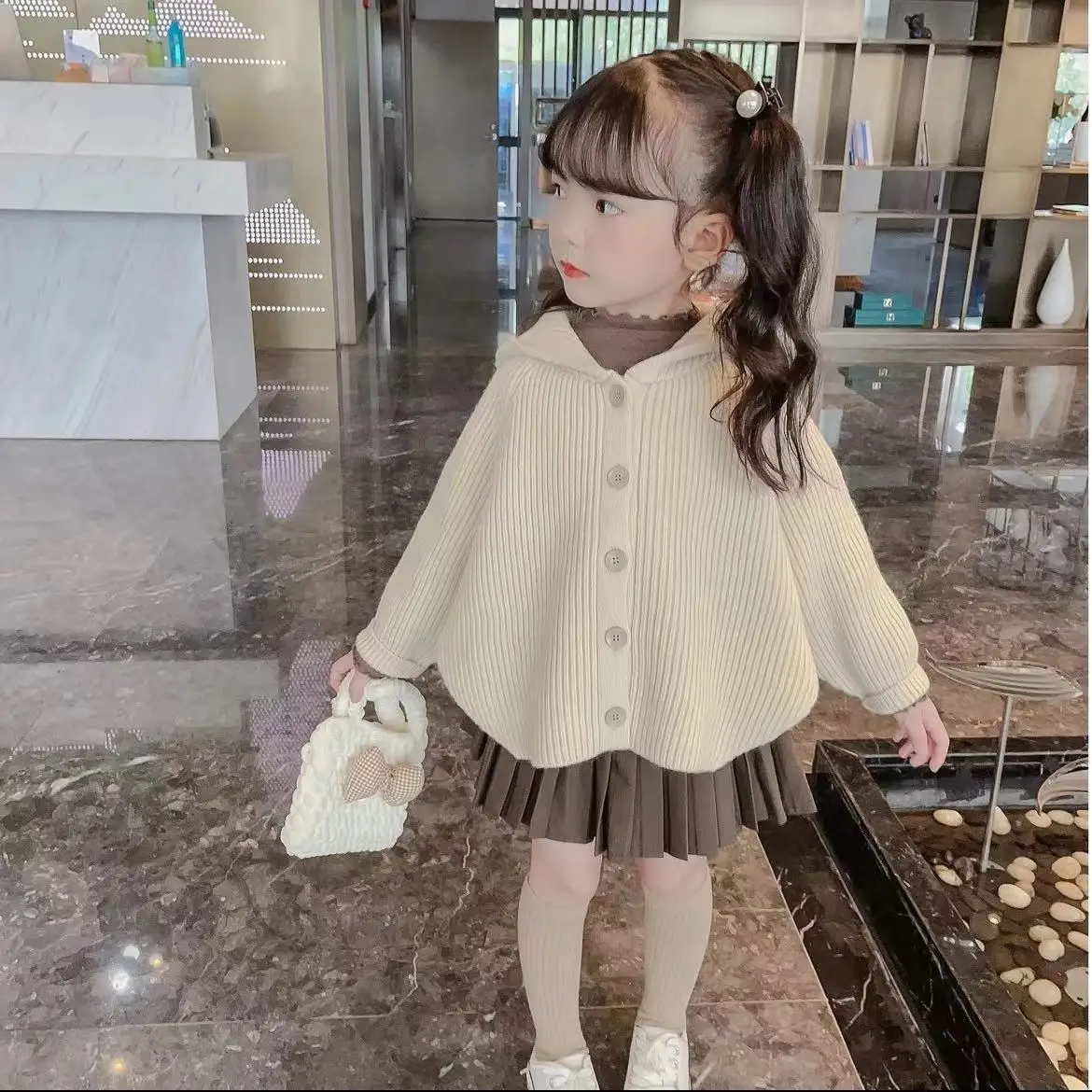 Children Elegance Clothing Winter Girls Clothes Set Fashion Cardigan knit Sweater Coat+Short Pleated Skirt 2Pcs Suits Kids suit