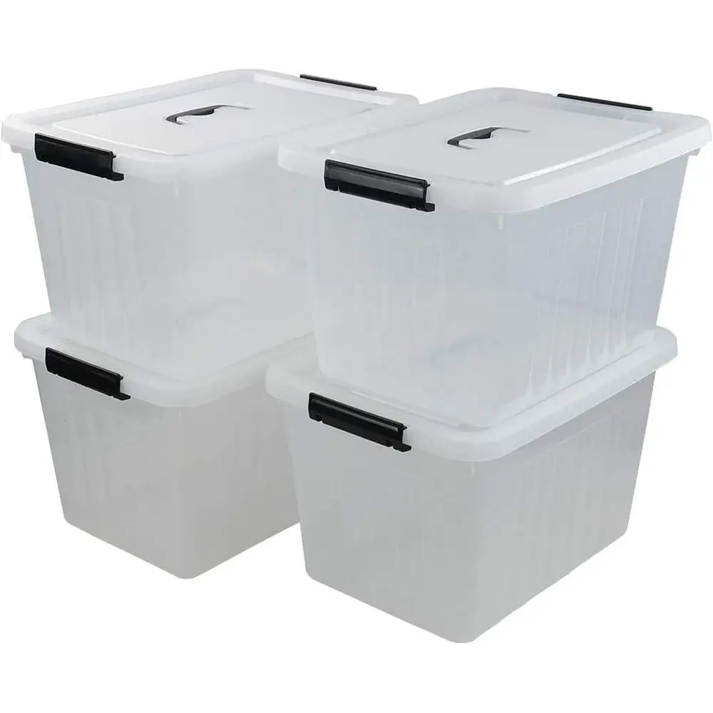 

Set of 4 Clear 25-Quart Plastic Storage Totes with Black Handles