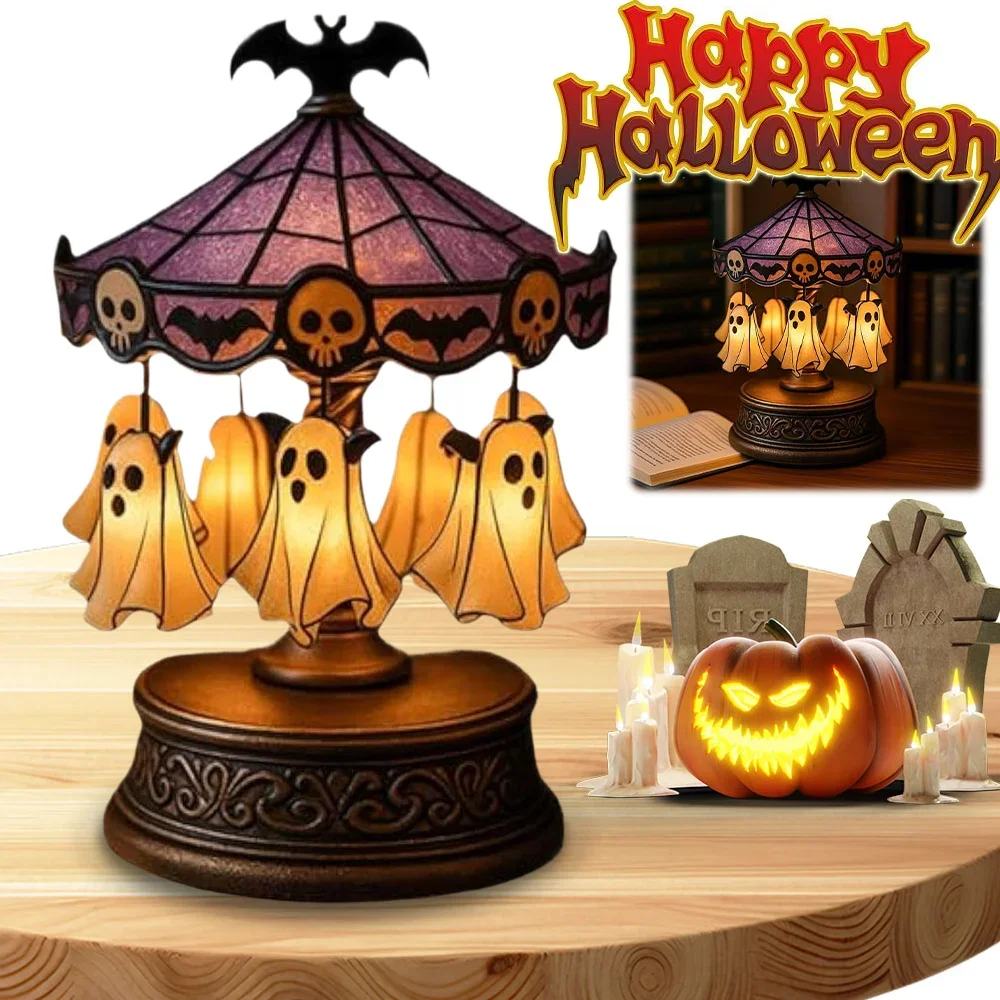 

Halloween Ghost Carousel Night Light Ghost Night Light Stained Glass Carousel Night Light for Tabletop Mantel Or Bedroom