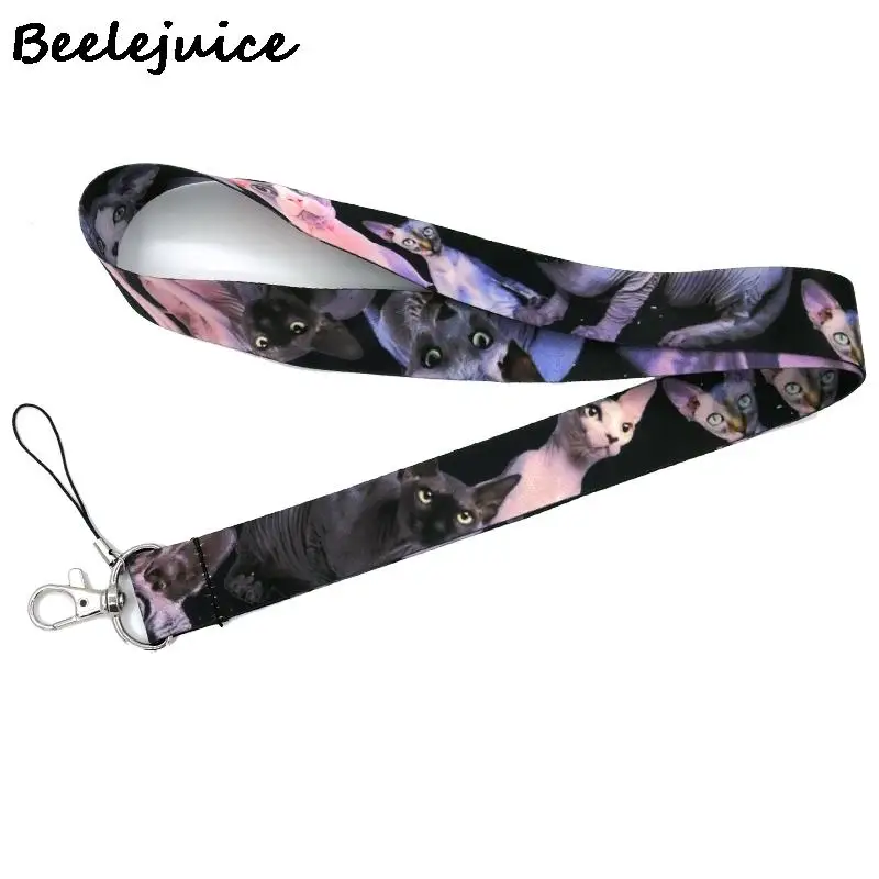 Animal Hairless Sphynx Cats Horizontal Lanyard Credit Card ID Holder Bag Student Women Card Cover Badge Car Keychain Decorations