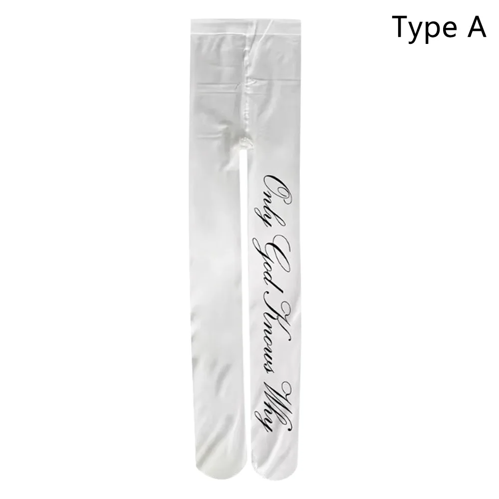 

Белые женские длинные носки Y2K, универсальные готические сексуальные чулки, нижнее белье, шелковые колготки с буквенным принтом, уличная одежда