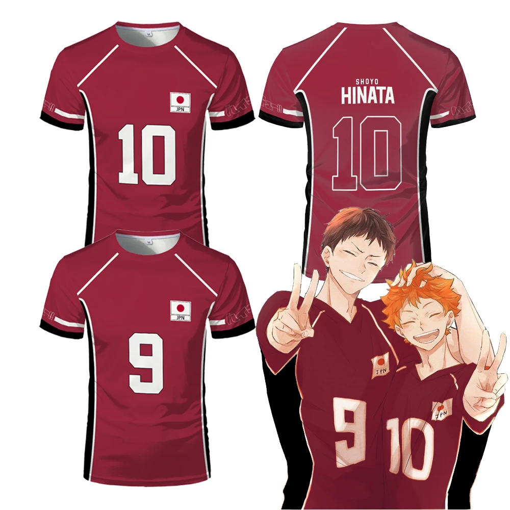 Haikyuu Fukurodani uniforme de dibujos animados rojo camiseta Anime Cosplay disfraz hombres camiseta Karasuno escuela secundaria niños camiseta de voleibol Tops